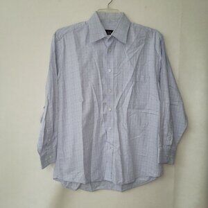 Nicole‎ Miller Shirt Men 16x32/33 Blue Windowpane Print Office Business Preppy